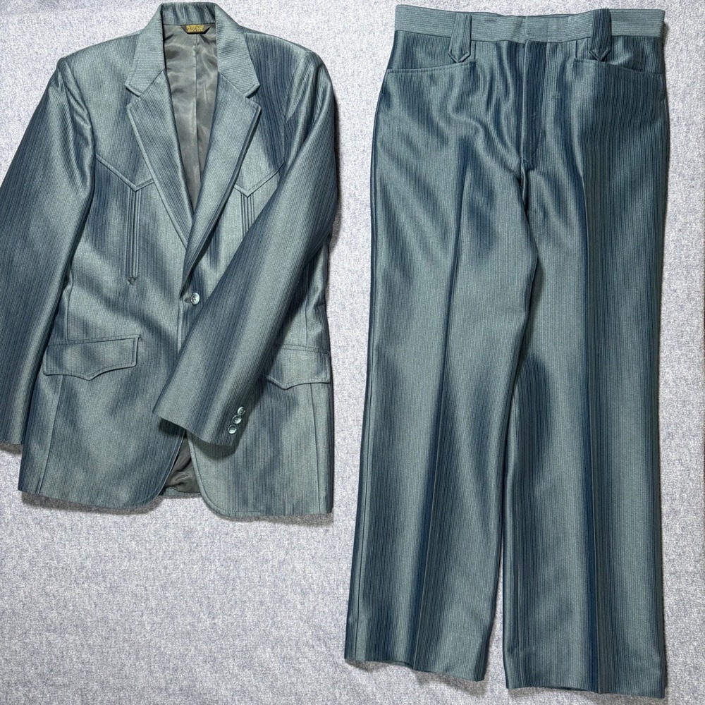 VTG Award Design Western Suit 40R 31x29 Navy Blue Sharkskin Cowboy Rockabilly